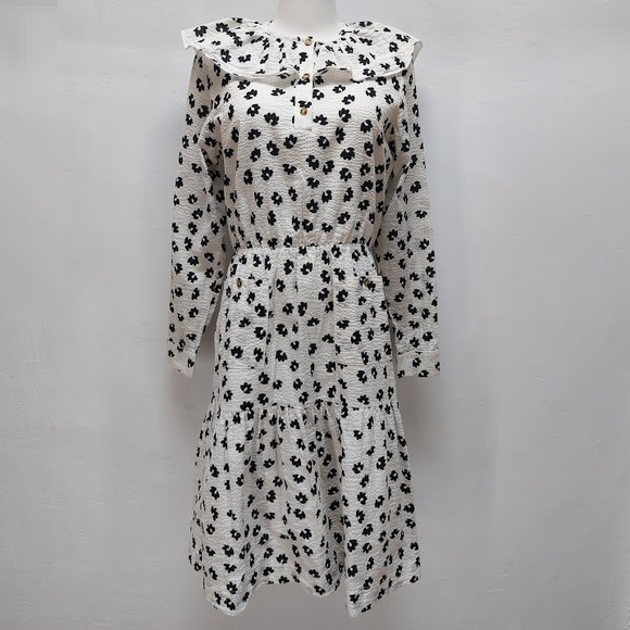 Udel New York Dresses & Skirts - Udel New York Floral Seersucker Dress Women's S White Ruffle Collar Midi Cottage